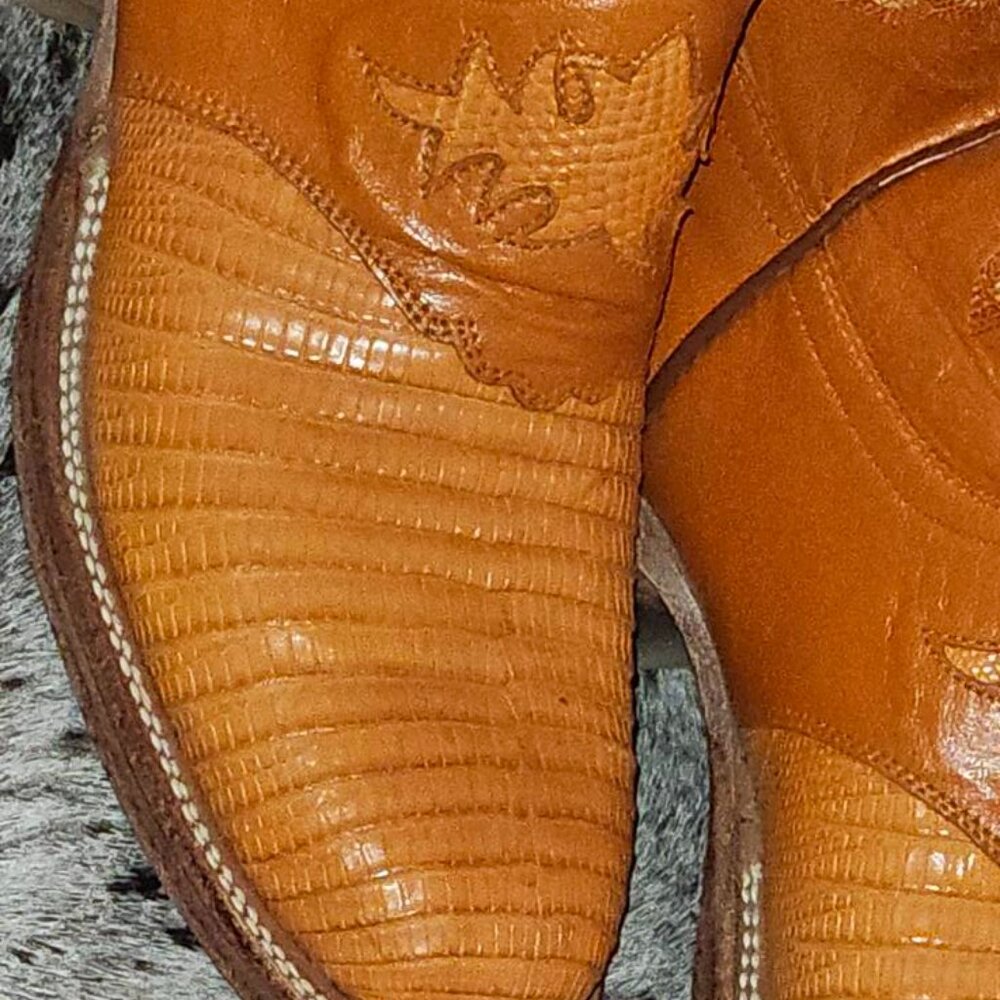 Lucchese Orange EXOTIC LIZARD Cowboy Sz 7 - Picture 2 of 3